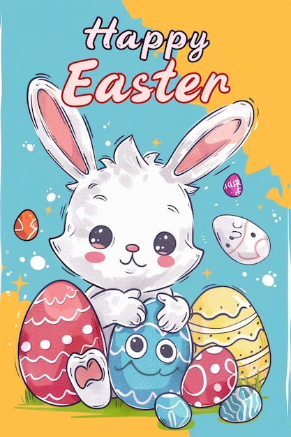 a poster for easter eggs with a bunny and eggs