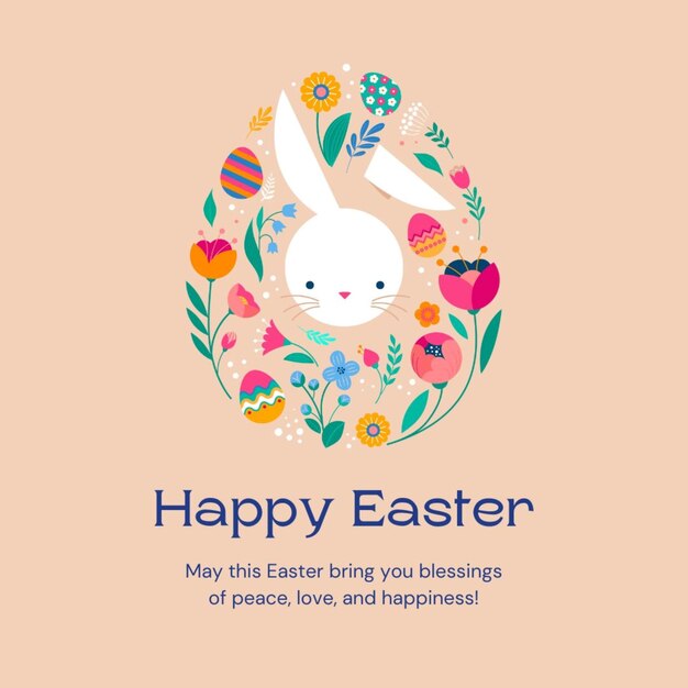 a poster for easter with a bunny and flowers