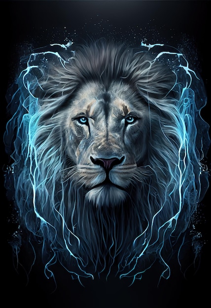 Poster elettrico testa di leone ai rendering
