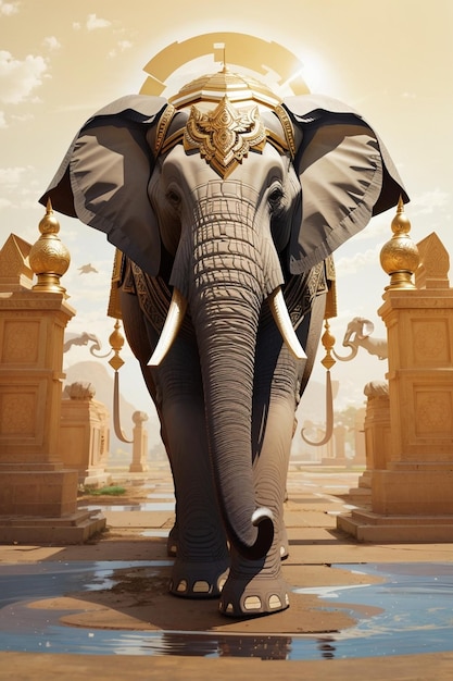 a poster for an elephant with a crown on its head.