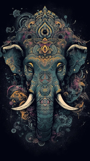 A poster of an elephant with a floral pattern on it
