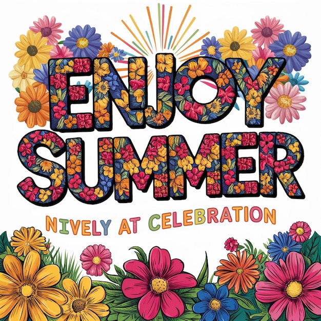 Photo a poster for enjoy summer party with flowers and text that says enjoy