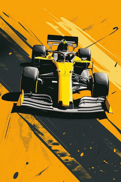 Foto poster di una macchina da corsa f1 in un'illustrazione a colori astratta minimalista