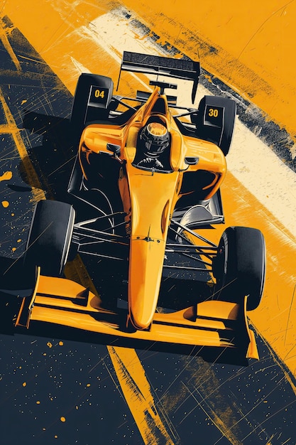 Foto poster di una macchina da corsa f1 in un'illustrazione a colori astratta minimalista