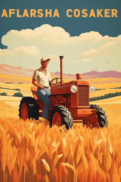 a poster for a farmer on a wheat field with a farmer in a hat