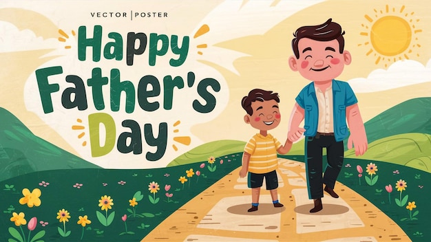 a poster for a father and son holding hands and smiling