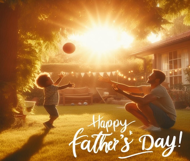 a poster for a father and son playing with a ball and the words happy fathers day