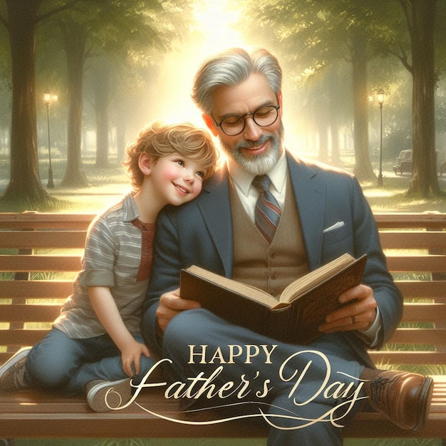 a poster for a father and son reading a book