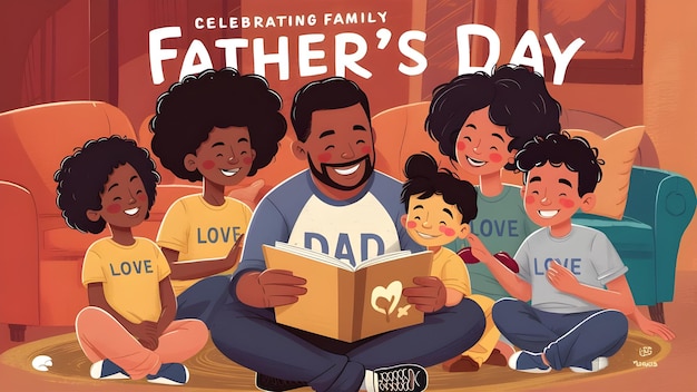 Photo a poster for a fathers day family with children reading a story about fathers day family