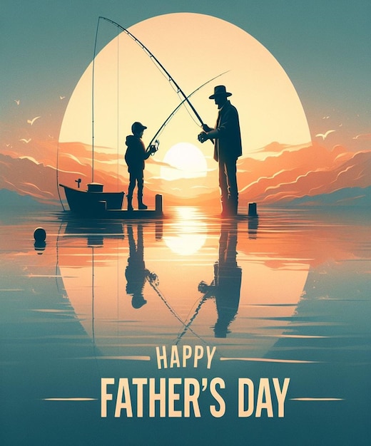 a poster for a fathers day with a boat and a boat in the background