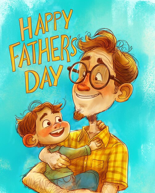 a poster for Fathers Day with a father holding a child