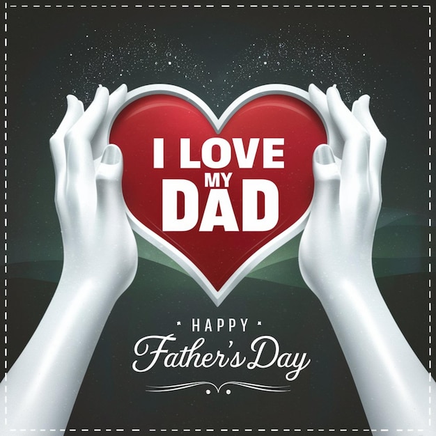 Постер на День отца с руками, держащими сердце, на котором написано "Я люблю отца"