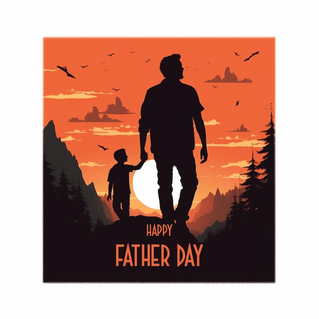 Photo a poster for fathers day with a silhouette of father and son