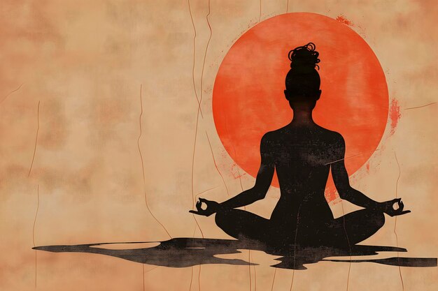 Poster featuring a sophisticated womans silhouette in a yoga pose on old paper A wonderful addition to the decor of a yoga studio or serene corner for meditation practice