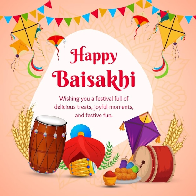 해피 바이사키 (Happy Baisakhi) 라는 축제의 포스터