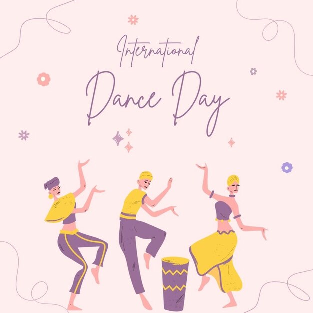 a poster for the festival of dance with a pink background with people dancing