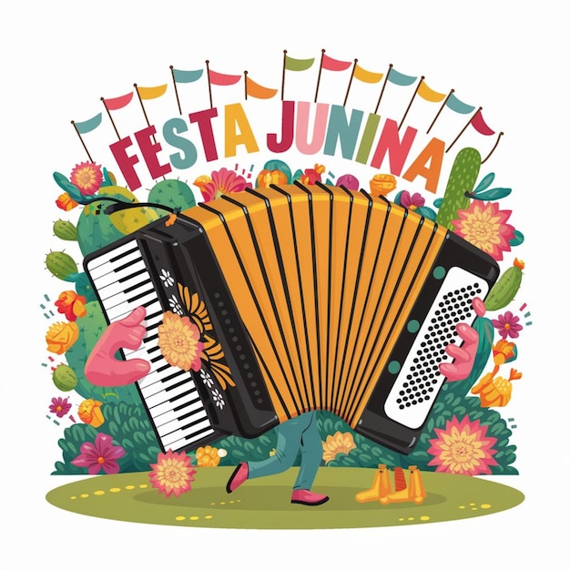 Photo a poster for a festival with a person playing the accordion