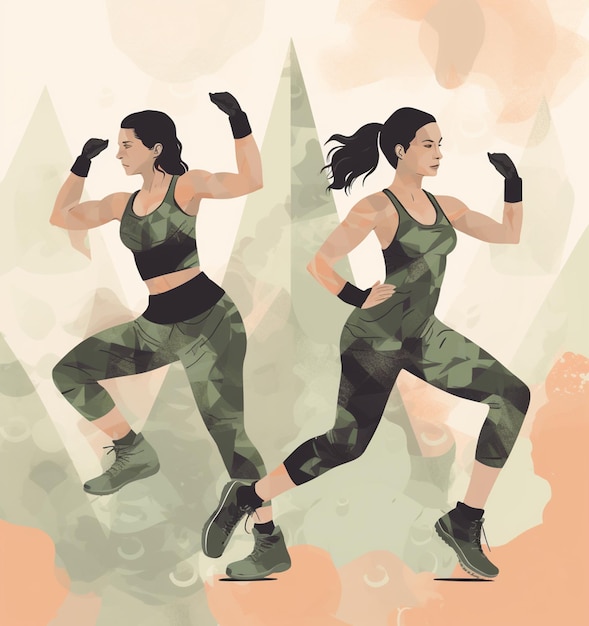 A poster for a fitness event with two women running in front of trees.