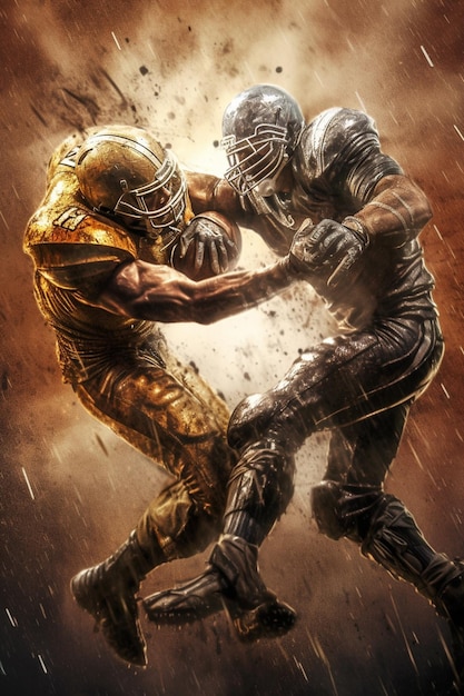 A poster for a football game with a football player on it.
