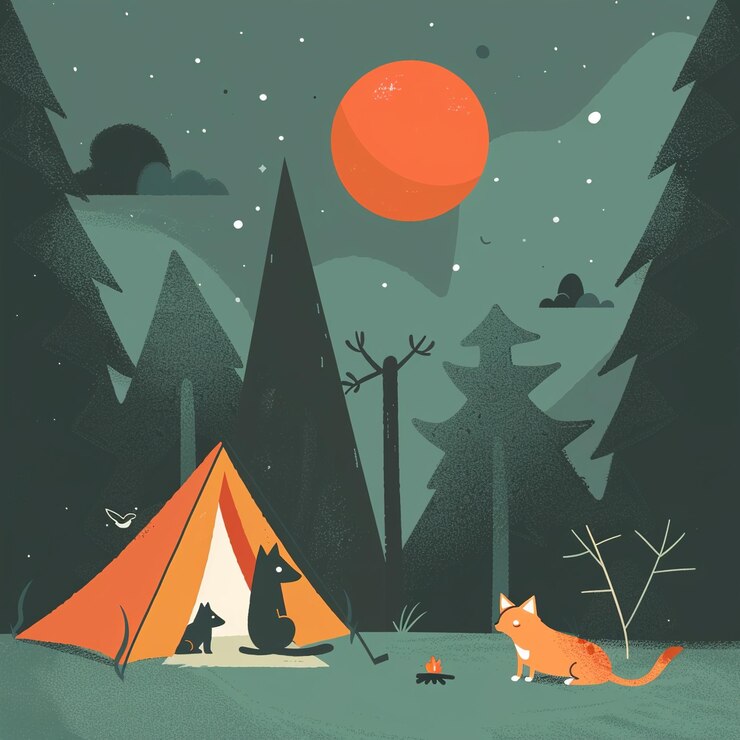 Photo a poster for a fox and a tent with a red cat on it