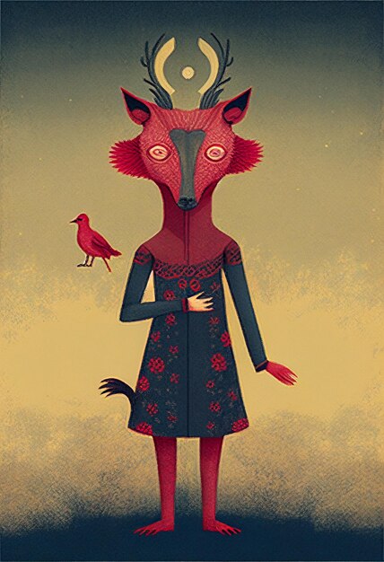 A poster for a fox with a bird on it