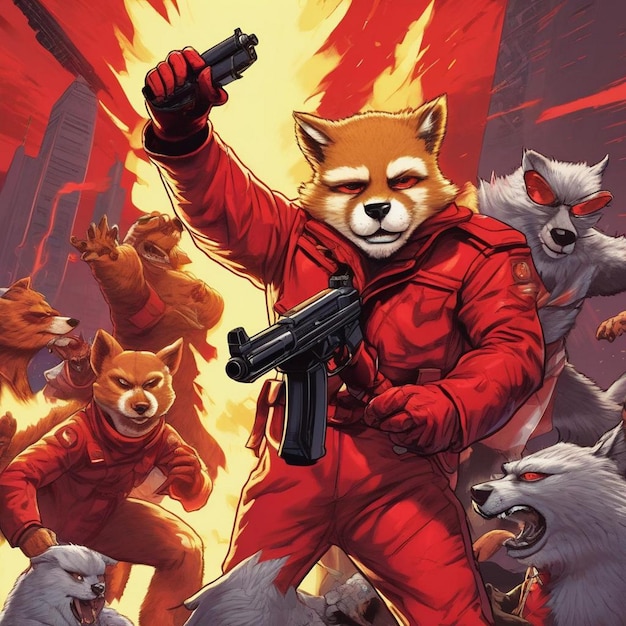 a poster for a fox with a gun in his hand