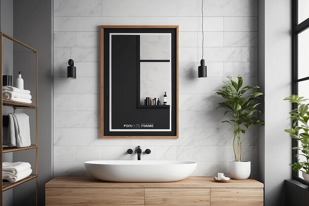 Poster frame mockup on bathroom interior