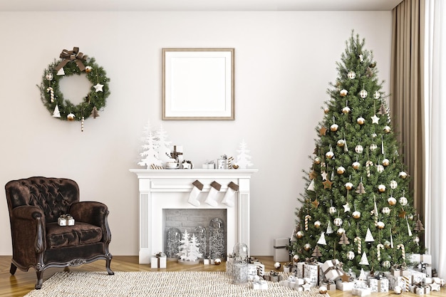 Poster frame mockup Christmas decorations