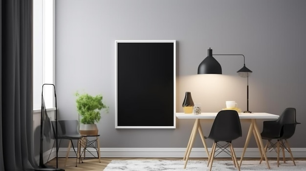 Poster frame mockup in home interior background 3d render