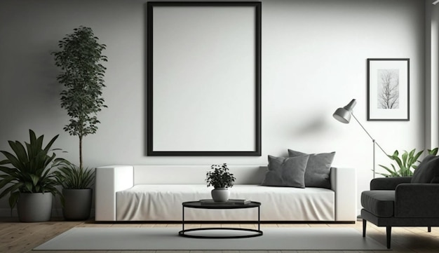 Poster frame mockup in moderne woonkamer ingerichte interieur achtergrond generatieve Ai