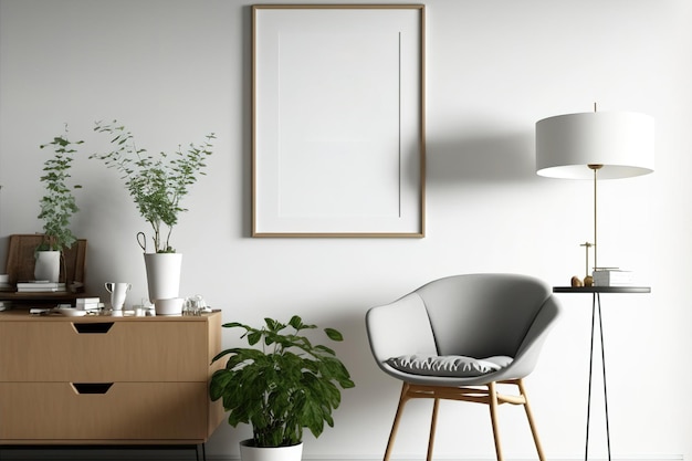 Poster frame mockup with modern furnishings in a Scandinavian environment Interior decor that is minimal