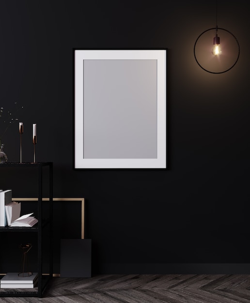 poster frame in modern black interior