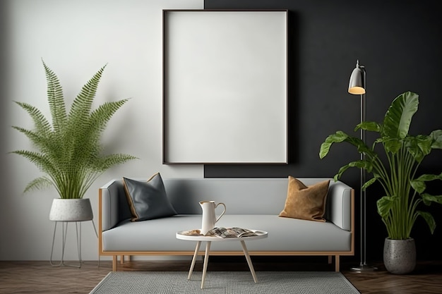 Poster frame in modern interior mock up style AI Generated illustration