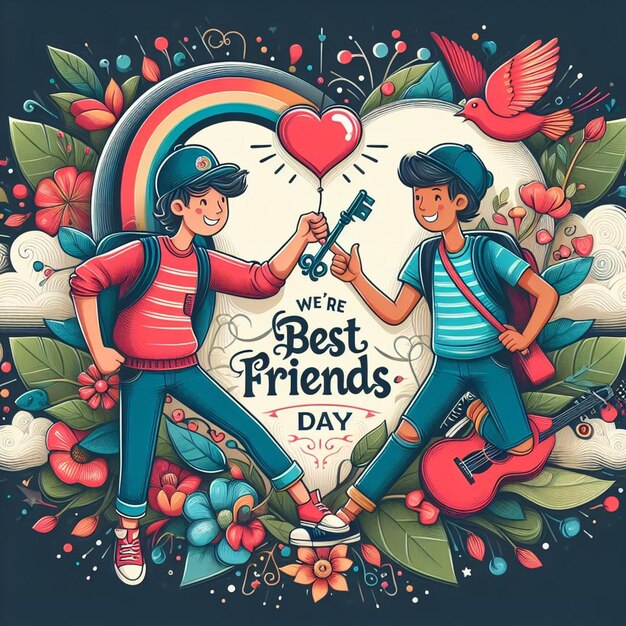 a poster for a friends day with a heart that says were friends day