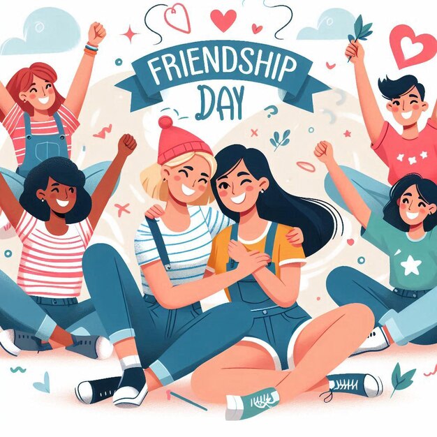 Photo a poster for friendship day with friends and hearts