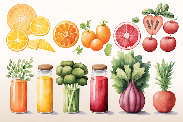 A poster of fruits and vegetables including broccoli, broccoli, carrots, broccoli, and other fruits.