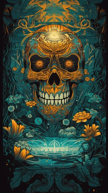 A poster for the ghoul skull with a gold skull and the words " ghoul " on the bottom.