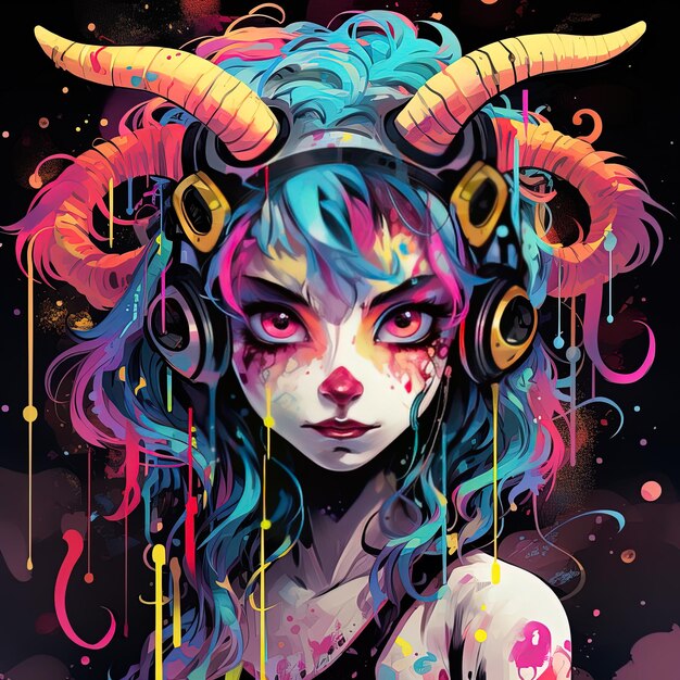 a poster of a girl with horns and horns has the word devil on it