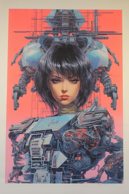 плакат девушки с красным фоном, на котором написано аниме