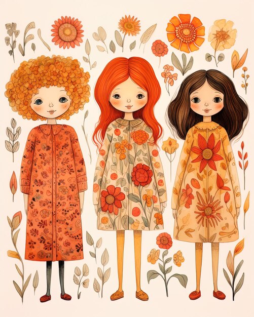 Foto un poster per una ragazza con i capelli rossi e una ragazza in abito
