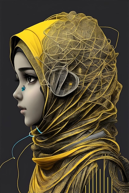 A poster for a girl with a yellow head scarf.