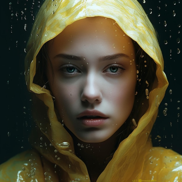 a poster for a girl with a yellow raincoat on it.