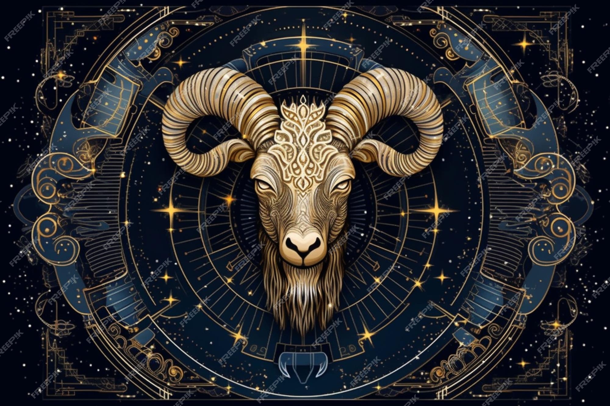 Premium AI Image | A poster of a goat with a star and a gold frame.