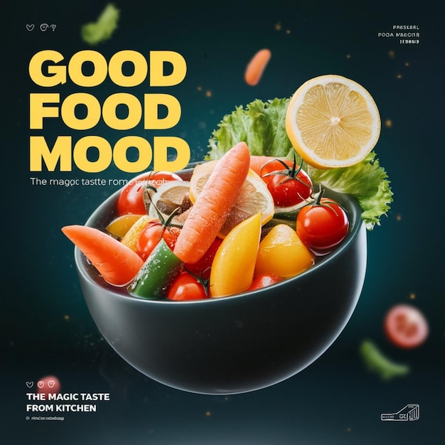 Photo a poster for good food with a bowl of vegetables and a bowl of fruit