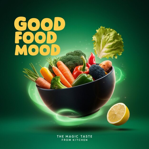 Photo a poster for good food and the words good mood