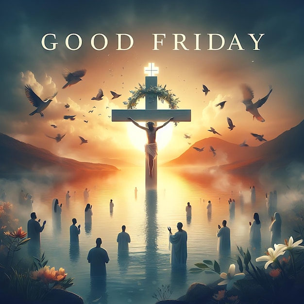 a poster for good friday with a cross on the top of it