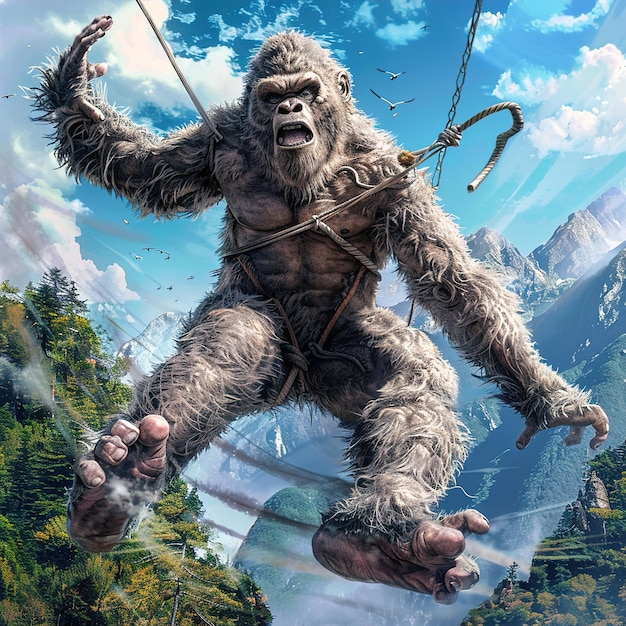 a poster of a gorilla with a bow and arrow in the sky