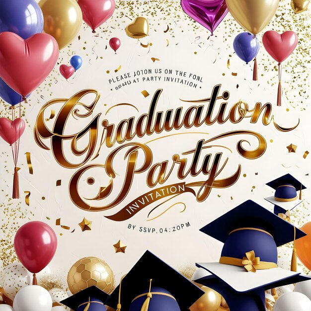 Photo a poster for graduation party with balloons and a banner that says graduation party
