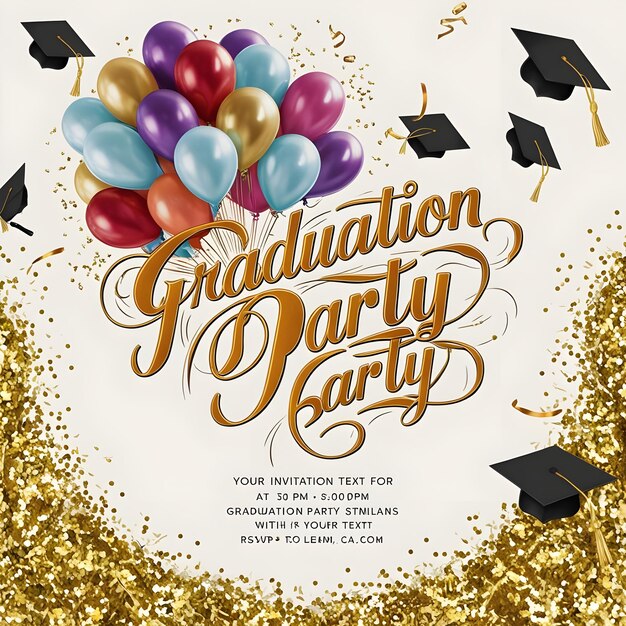 Photo a poster for graduation party with balloons and confetti on the top