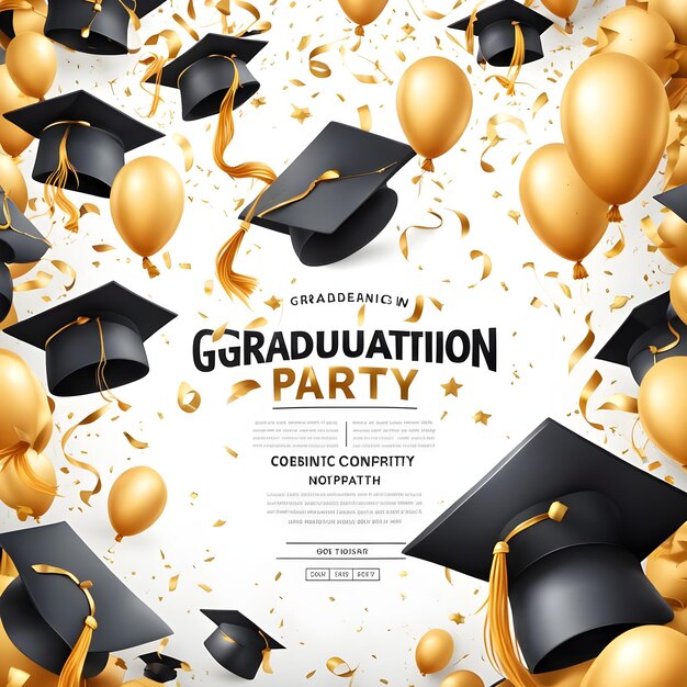 Photo a poster for a graduation party with a black and gold cap on it